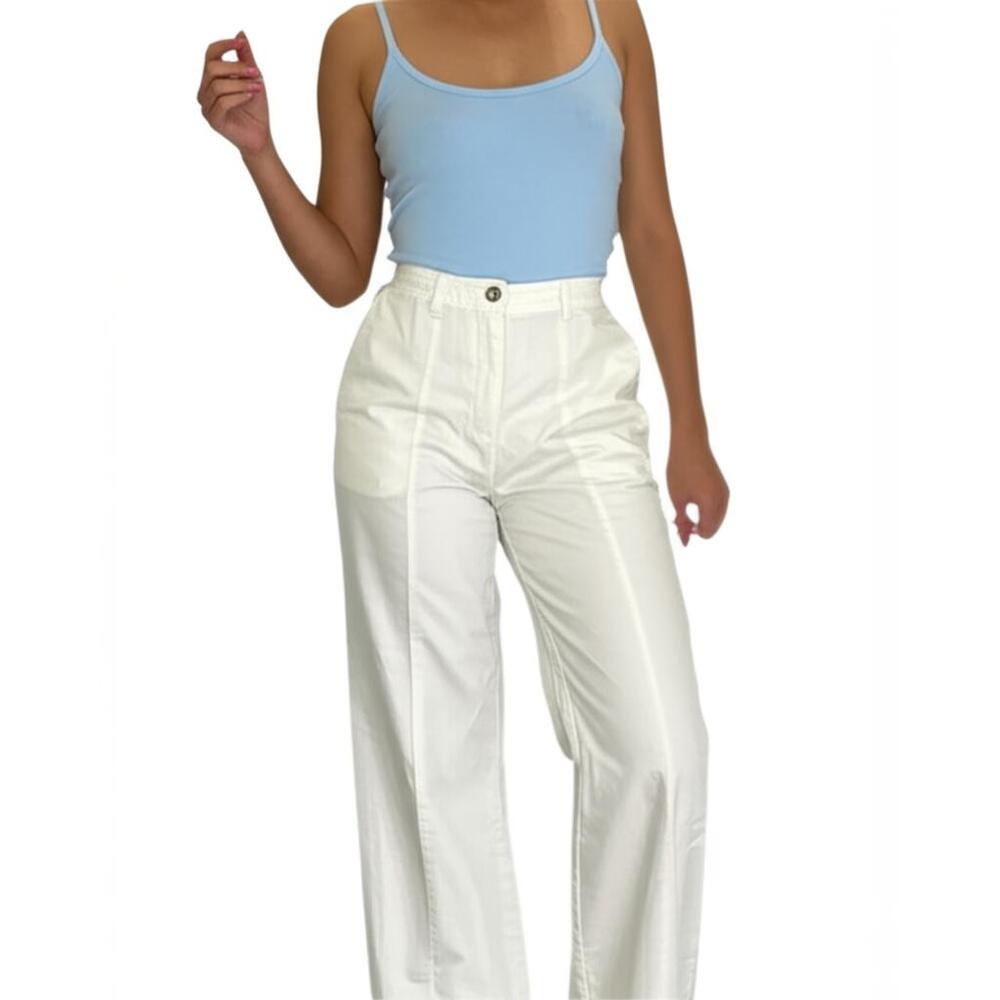 L.L. Bean Women's Mid-Rise Wide-Leg Ankle White Utility Pants Casual Modern